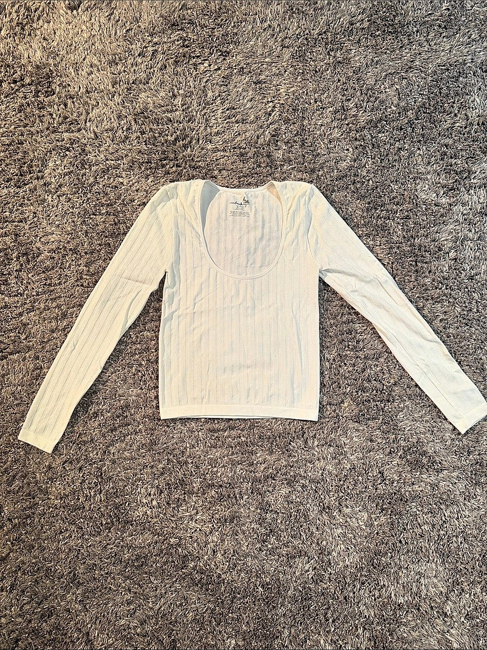 FREE PEOPLE WAFFLE RIBBED LONG SLEEVE IN WHITE - LIKE NEW